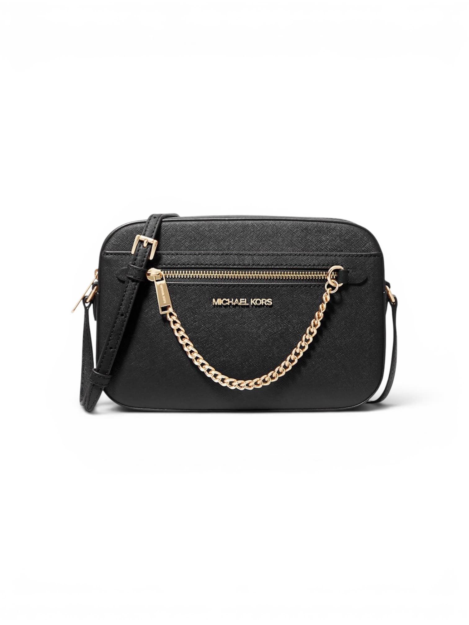 Michael Kors Jet Set de piel Saffiano negra con cadena dorada
